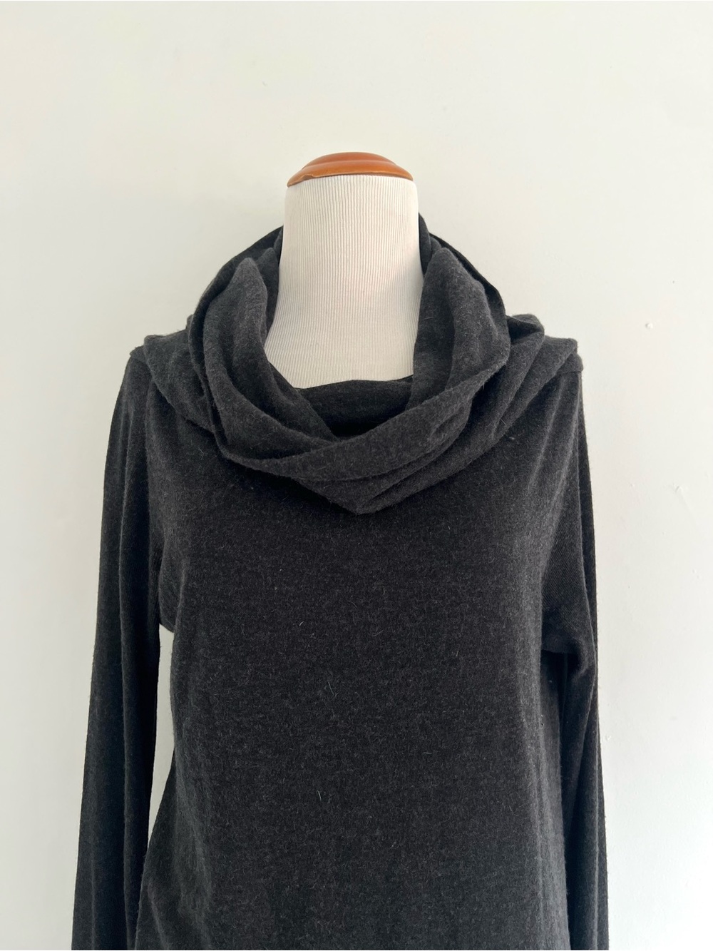 Rick Owens Lilies dark gray knit midi dress long sleeve fold collar cowl neck 10 - Picture 7 of 16